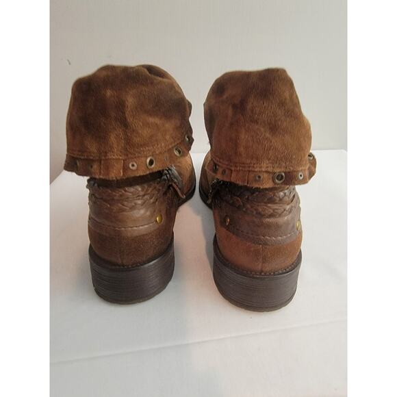 TRASK Suede Ankle Boots Women's Boho Distressed Cuffed Sz 10M Rustic Brown - Picture 13 of 14